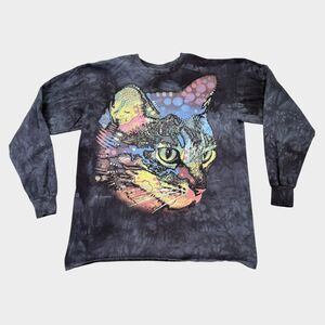 The Mountain Dean Russo Cat Shirt Mens L Long Sleeve Tie Dye Graphic Art Pinhole